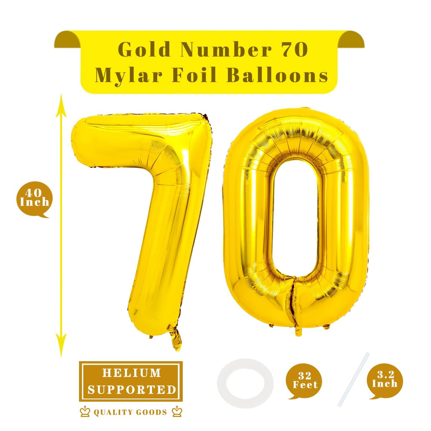Pigetale 40 Inch Gold 70 Number Balloons Giant Jumbo Large Helium Mylar Foil Golden Number Balloons For Women Men 70Th Birthday