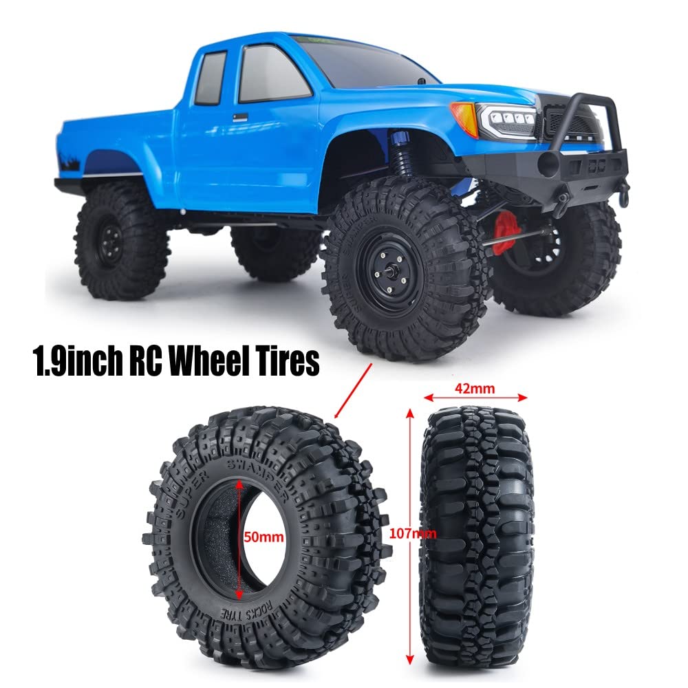 RCLIONS 4PCS 1.9inch RC Crawler Tires Rubber Wheel Tyre 110mm/4.3'' with Foam Insert for 1/10th AXIAL SCX10,TRX4,SCX10 II,D90,D1