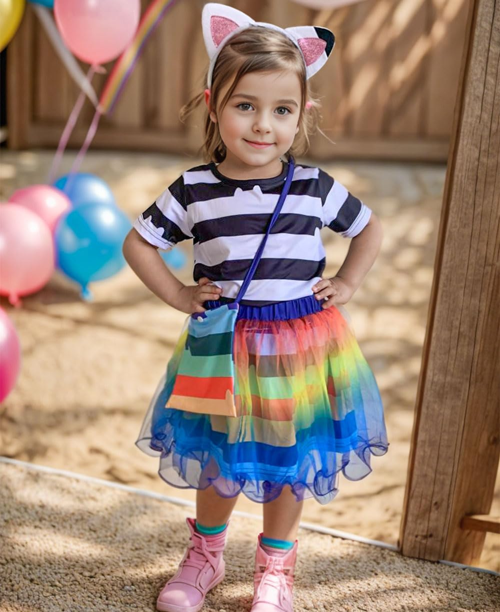 Ccjrlm Rainbow Tutu Dress For Girls, Birthday Girl Outfit Set Costumes With Headband And Bag Christmas Outfits 3-8Y