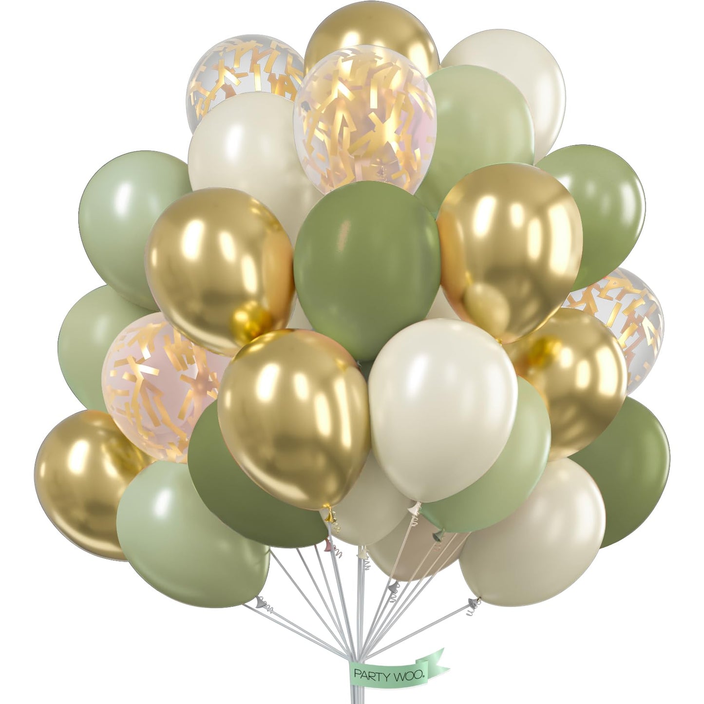 Partywoo Sage Green Balloons, 100 Pcs 12 Inch Pack Of White Sand Balloons, Avocado Green Balloons, Sage Green Balloons And Gold Balloons, Latex Balloons For Birthday Decorations, Party Decorations