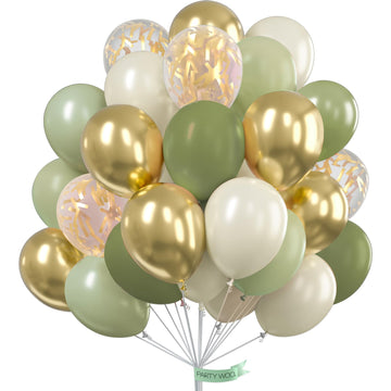 Partywoo Sage Green Balloons, 100 Pcs 12 Inch Pack Of White Sand Balloons, Avocado Green Balloons, Sage Green Balloons And Gold Balloons, Latex Balloons For Birthday Decorations, Party Decorations