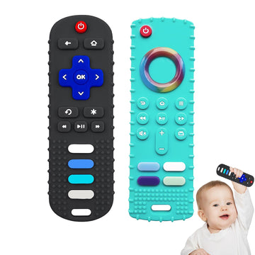 Yapromo Baby Teething Toys,Reomte Teether Toys, Silicone Chew Toy For Babies 18+ Months, Remote Control Shape Teething Toys, Early Educational Toy Bpa Free & Refrigerator Safe (Black01&Green02)