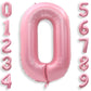 40 Inch Pink Number 0 Balloons, Large 0 Balloon Number Pink Foil Number Balloons, Light Pink Mylar Birthday Balloons for Birthda
