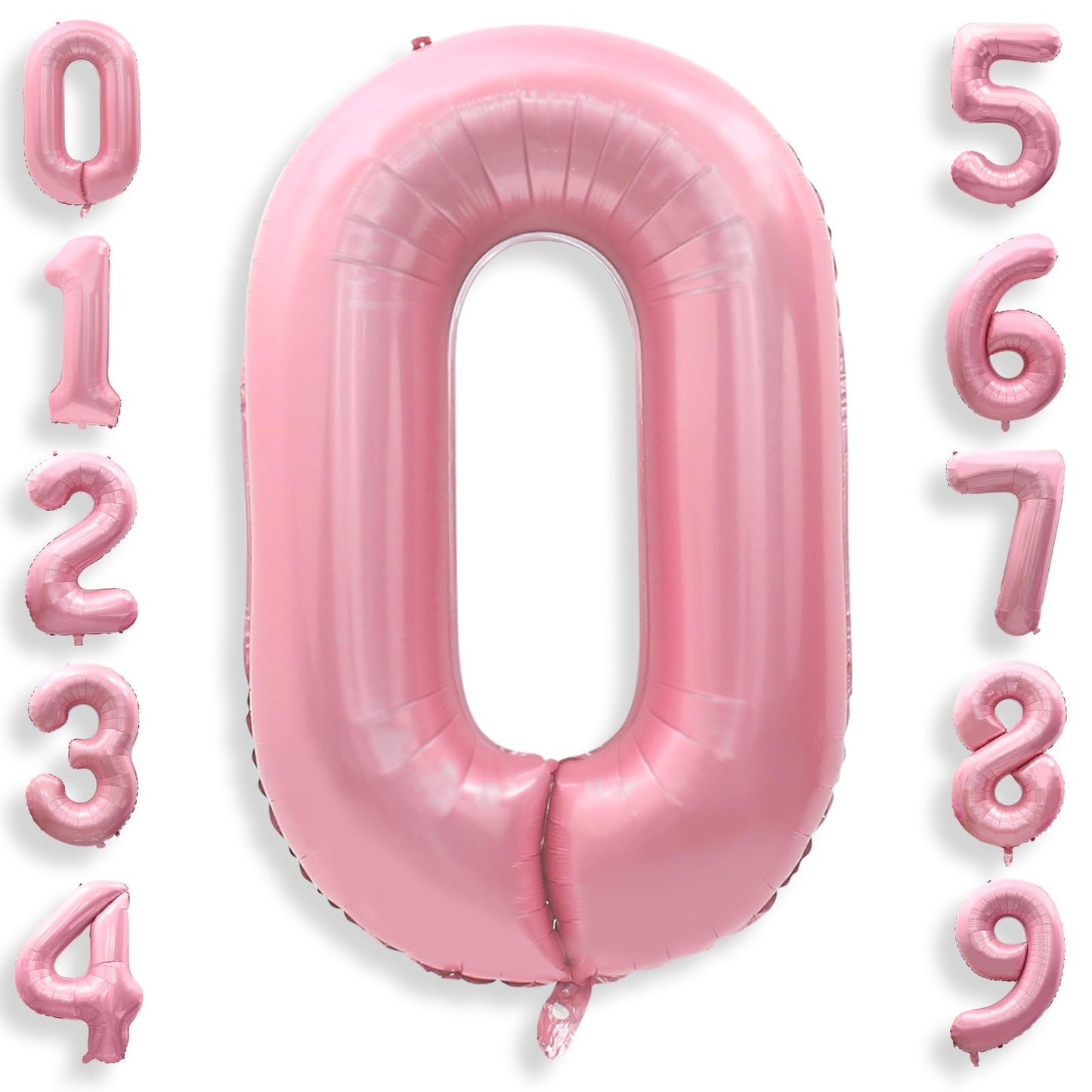 40 Inch Pink Number 0 Balloons, Large 0 Balloon Number Pink Foil Number Balloons, Light Pink Mylar Birthday Balloons for Birthda