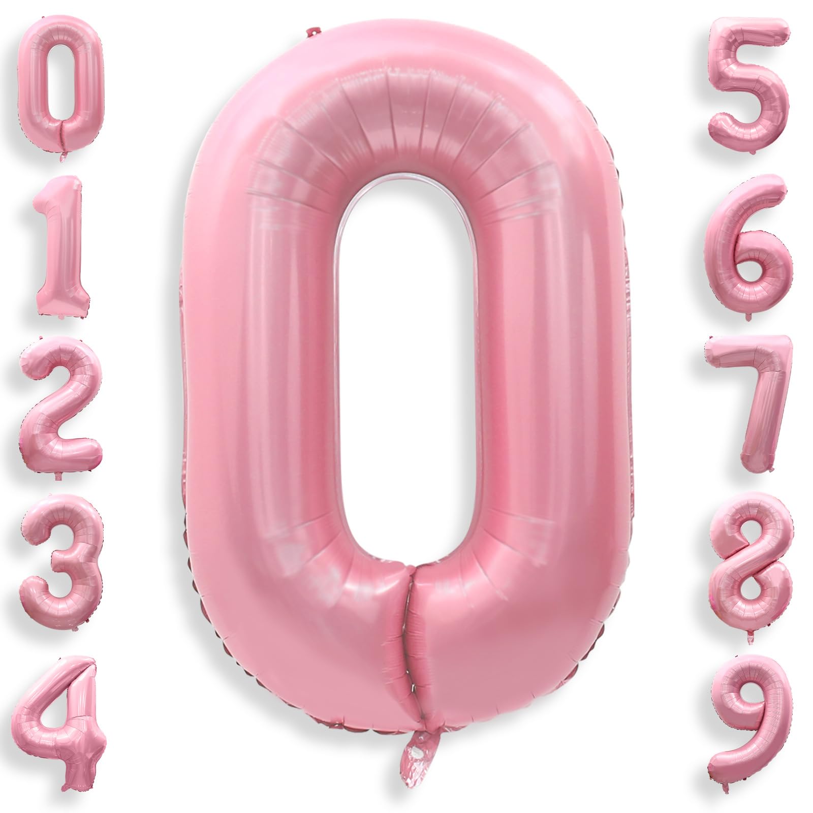 40 Inch Pink Number 0 Balloons, Large 0 Balloon Number Pink Foil Number Balloons, Light Pink Mylar Birthday Balloons for Birthda