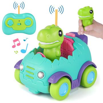 Nueplay Remote Control Car for Toddler Age 2 3 4 5, Electric RC Car Toys with Light & Music, Toddler Dinosaur Toys, Dino Race Ca