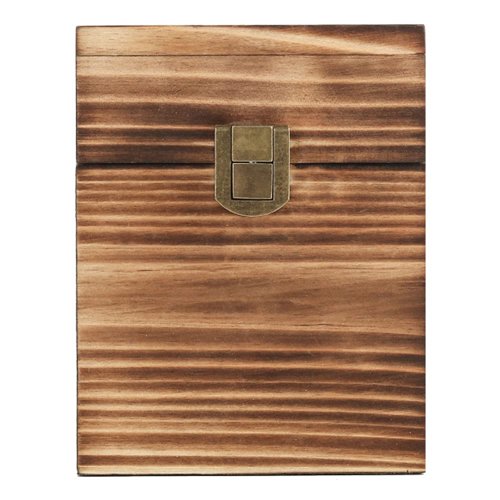 BalterFF Trading Deck Box - Rustic Wood Card Storage Organizer, Carbonize, 3.8"x3.8"x4.9"