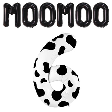 Sinbee Cow Print 40 Inch Balloon, Number 6, For Birthday Decorations, Reusable, Unisex, Children'S Party Decor