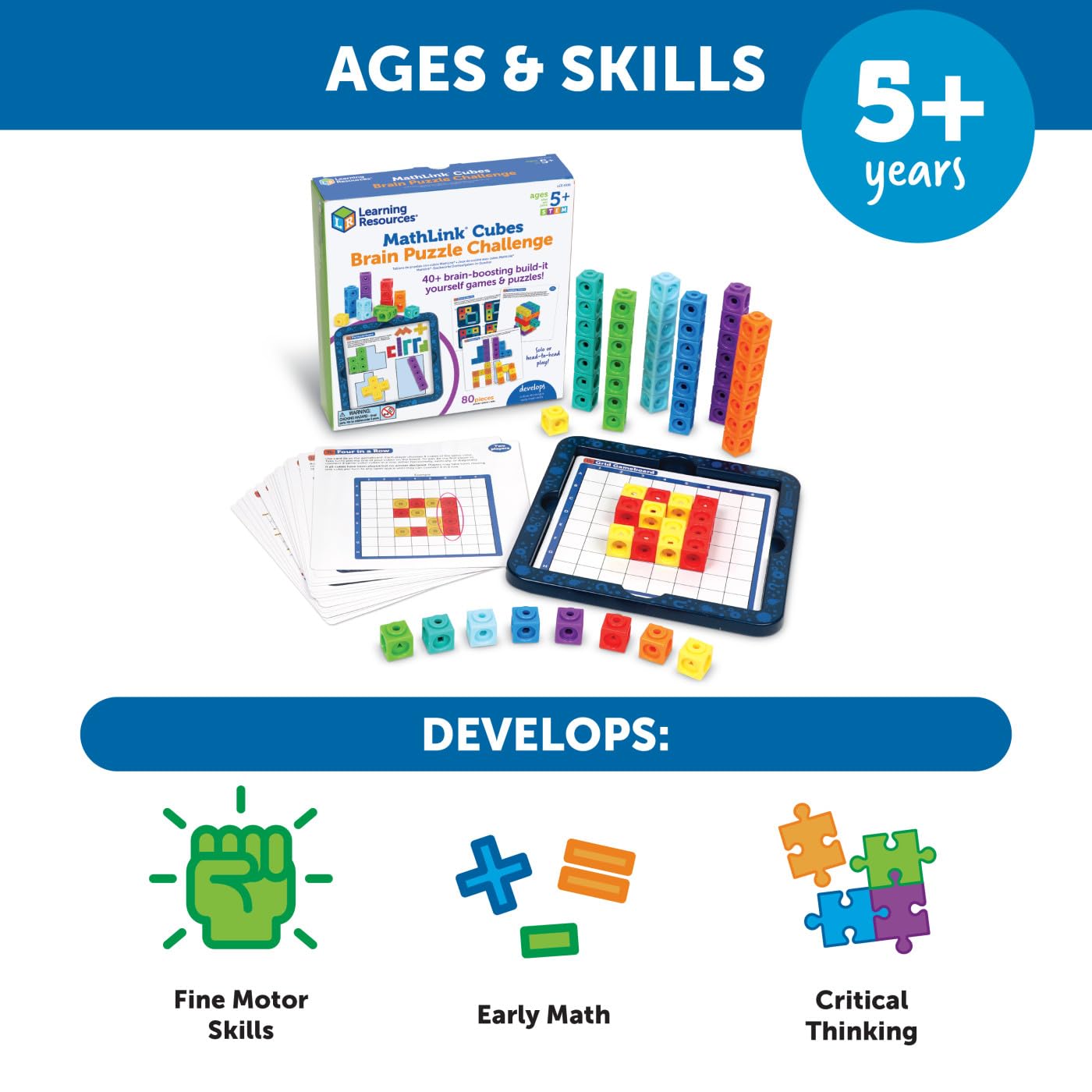 Learning Resources MathLink Cubes Puzzle Challenge - Medium Multicolor Plastic Model LER9336