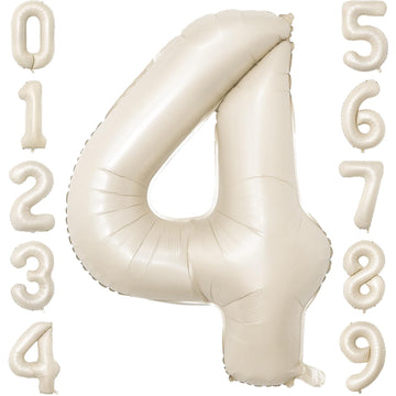 Paticool 40 Inch Beige Number Balloon 4, Large Cream Number Foil Mylar Balloons For Birthday Party Celebration Decorations Suppl