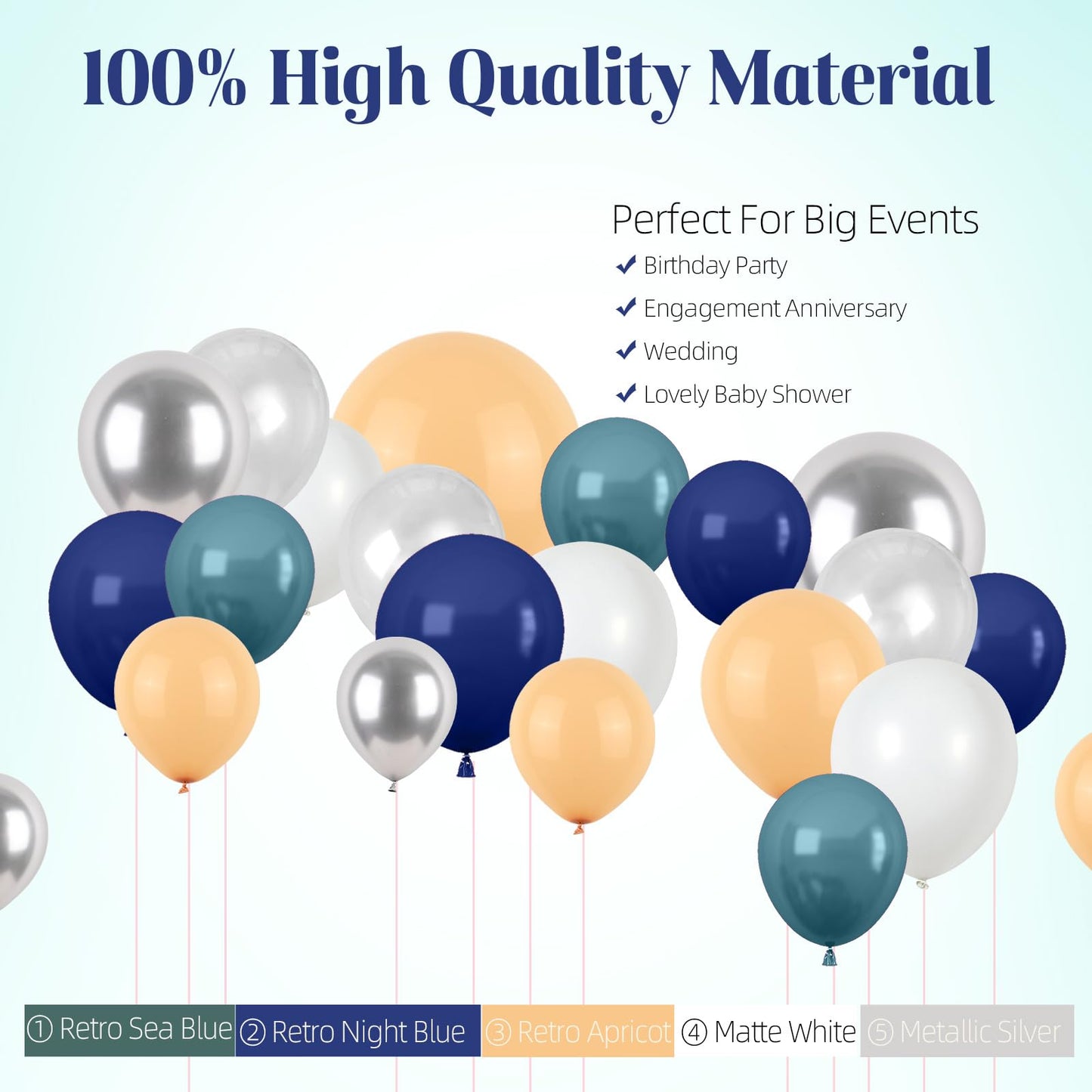 Ocean Theme Balloons Arch Kit, Under The Sea Balloon Garland Arch Kit, Retro Sea Blue Apricot Silver Party Balloons For Kids Boy