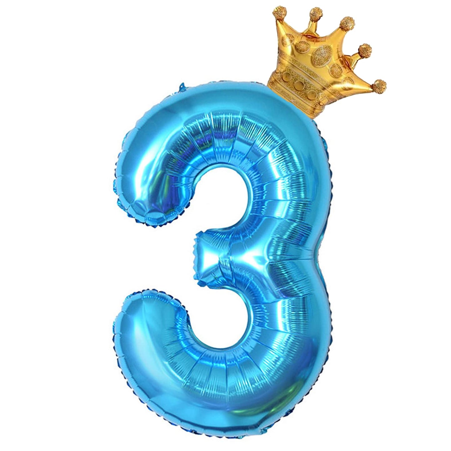 40 Inch Light Blue Number 3 And Mini Crown Balloon For 3Rd Birthday Party Decorations, Light Blue Birthday Party Balloons Decora