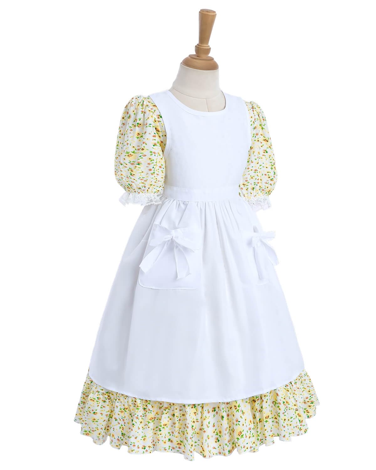 Nuoqi Colonial Costume Girls, Yellow Prairie Dress Girls Pioneer Dress Costume With Apron 4-5