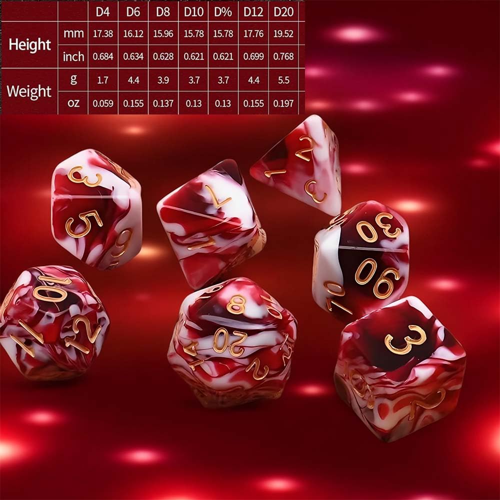 7 Pcs DND Dice Set, AORZOV Polyhedral Dice for Dungeons and Dragons D&D TTRPG MTG Table Role Playing Games(Blood Red Mixed White