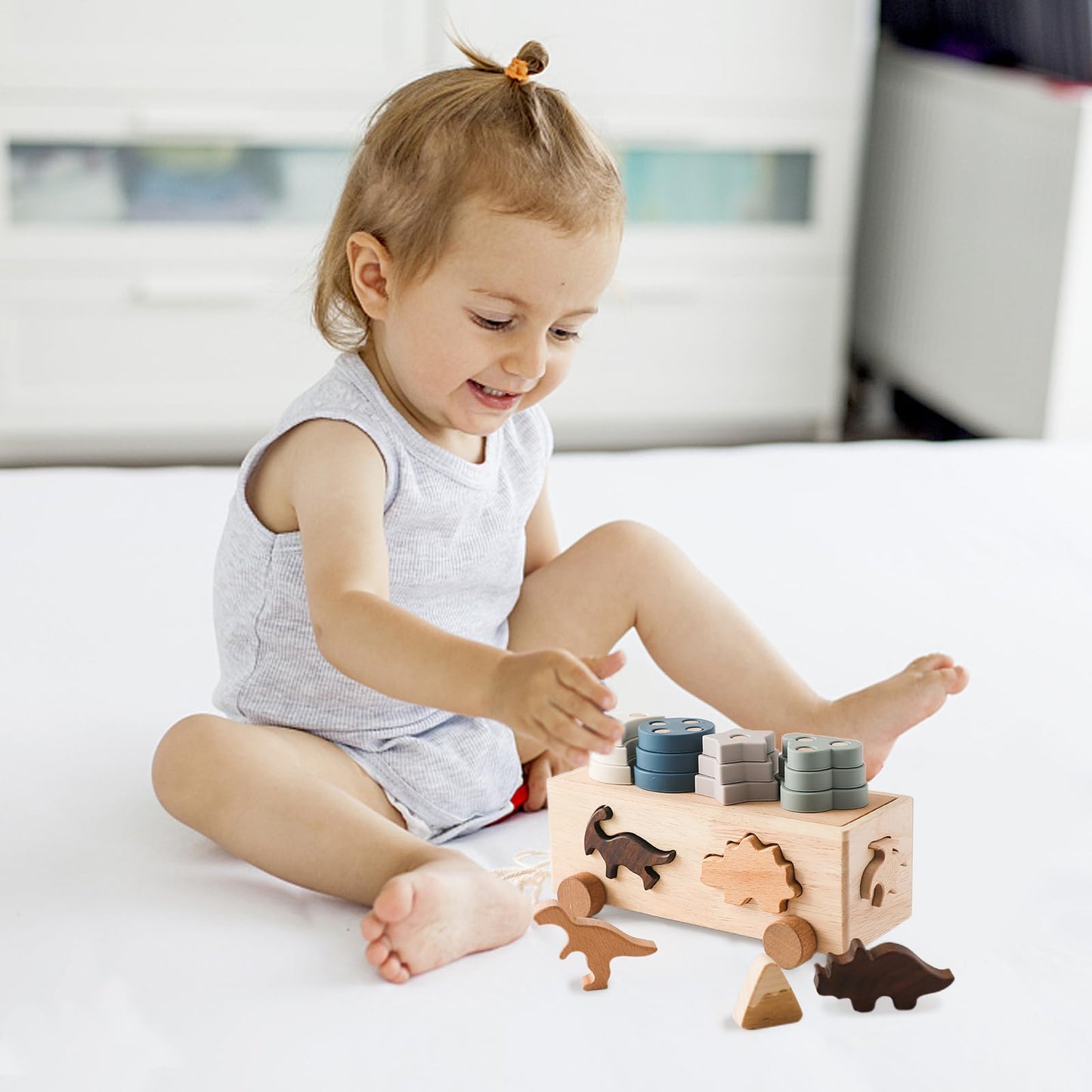 Montessori Shape Sorter Toys For Toddler 1-3, Silicone Alphabet Letters Baby Puzzles & Flash Cards, Fine Motor Skills Preschool