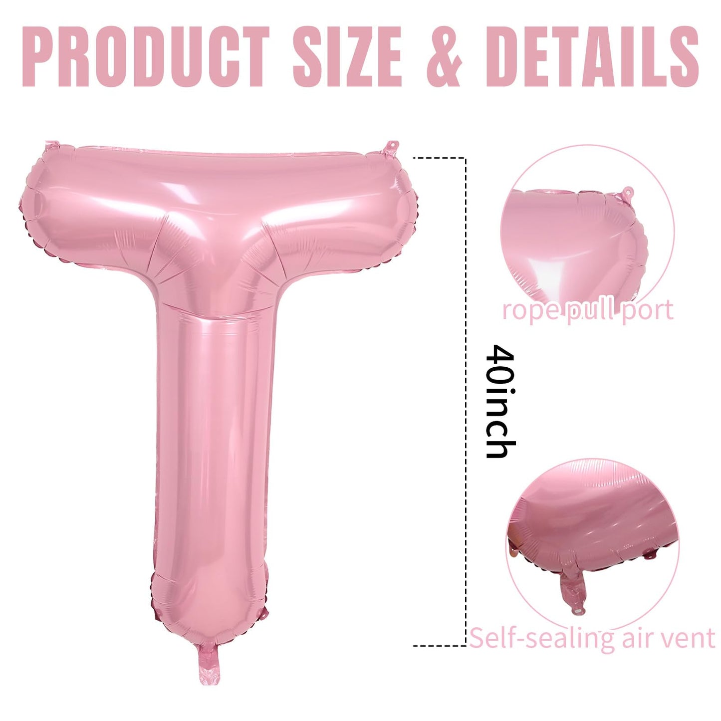 40 Inch Pink Letter Balloons, Large T Letter Balloons Foil Helium Balloons, Mylar Big Single Alphabet T Balloons, Pink Balloon L