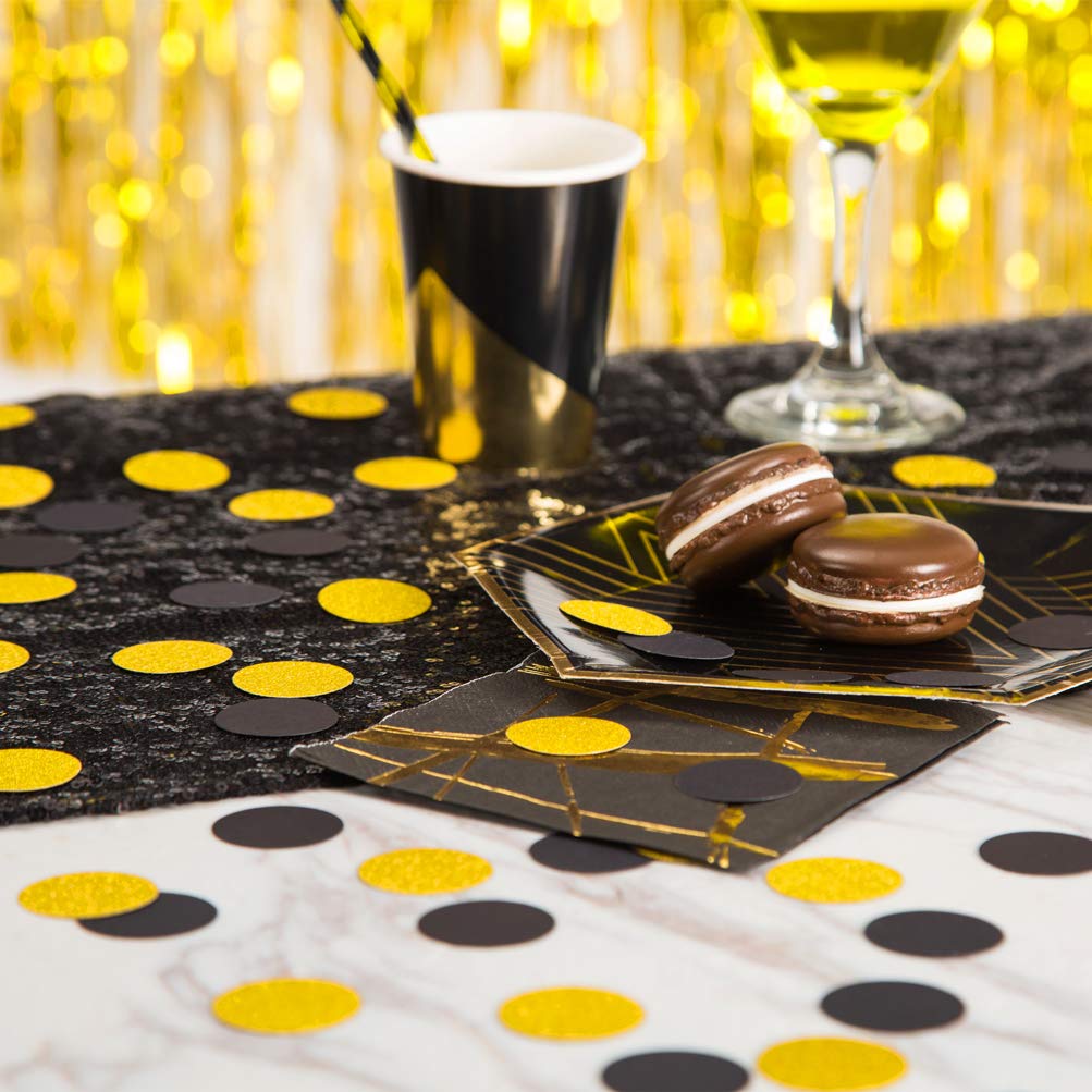 MOWO Glitter Confetti Circles Wedding Party Decor and Table Decor 1.2 in Diameter (glitter gold,black,200pc)