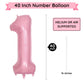 Paticool 40 Inch Pink Number Balloon 1, Large Number Foil Balloons Mylar For Girl Boy Birthday Party Celebration Decorations Sup
