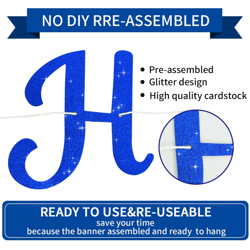 Beishida Blue Happy Birthday Banner - No Diy,10Feet,Pre-Strung-Glitter Happy Birthday Sign, Happy Birthday Garland,Happy Birthda