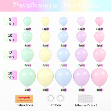 Voircoloria 130Pcs Pastel Balloons Different Sizes 18'' 12'' 10'' 5'' Macaron Latex Balloon Garland Arch Kit For Birthday Easter