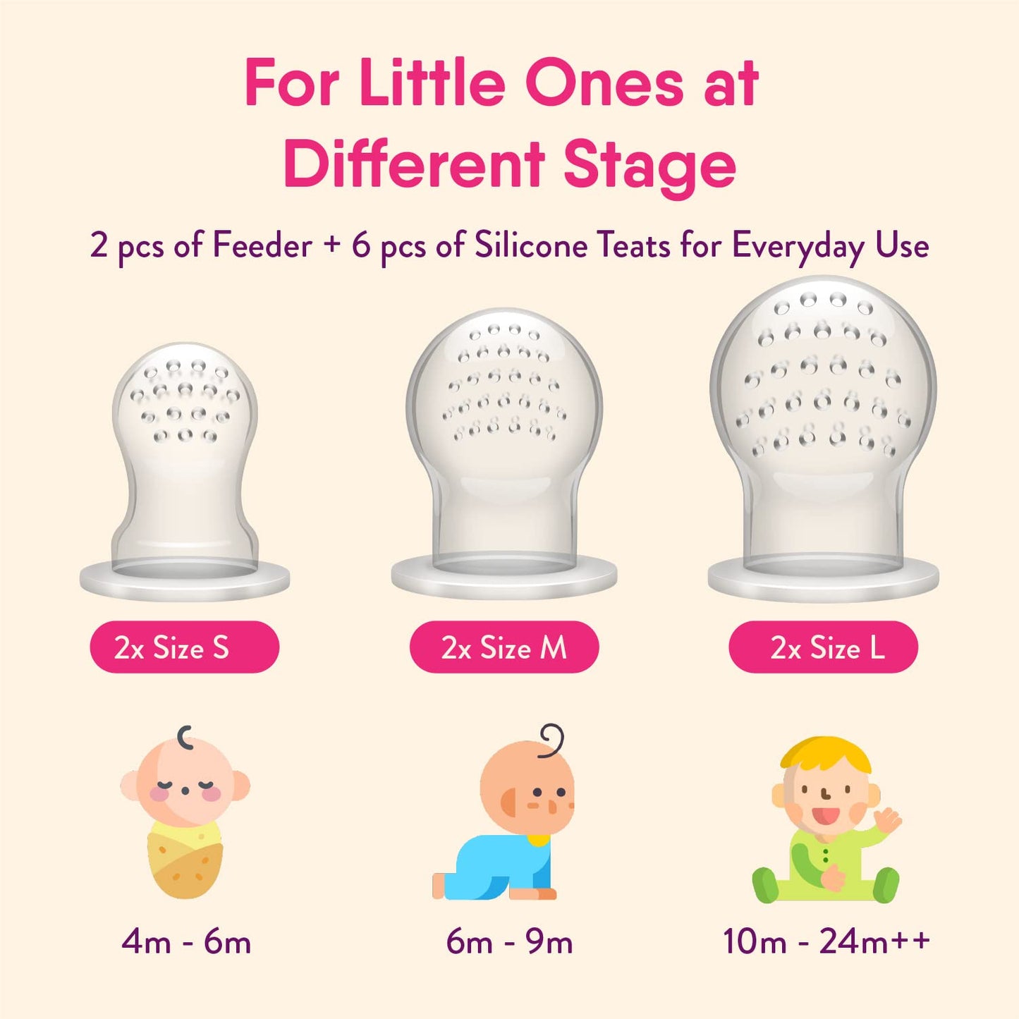 NatureBond Baby Food Feeder 2-Pack - Silicone Teether Nibbler Set in Peach Pink and Lemonade Yellow, Model NB002