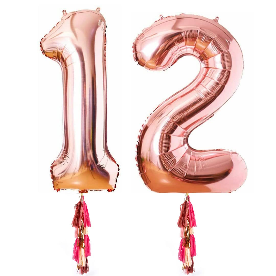 Party Town 16 inches Rose Gold Number helium foil balloons for Birthday/Anniversary party decoration (Number 12)