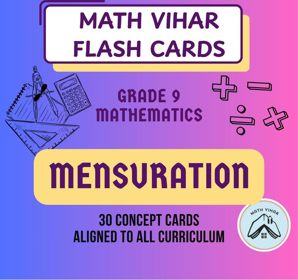 Math Vihar Mensuration Flash Cards For Grade 9 | 30 Concept Cards | Cbse Icse Igcse Maths SelfLearning Tool | Surface Areas, Vo