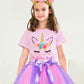 Doctor Unicorn Birthday Girls Unicorn Costume Outfit Rainbow Tutu, Unicorn T-shirt, Satin Sash, Hair Bow & Headband Purple Pink/