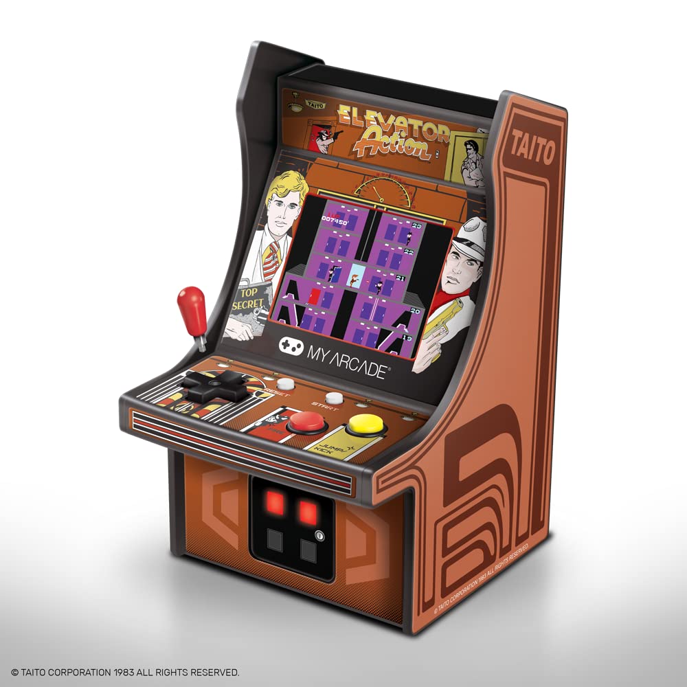 My Arcade Micro Player Mini Arcade Machine: Elevator Action Video Game, Fully Playable, 6.75 Inch Collectible, Color Display, Sp