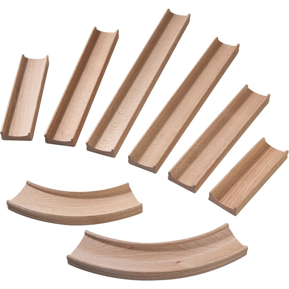 HABA Kullerbu Expansion Set - 8 Piece Straight Tracks & Curves - Beech Wood - One Size