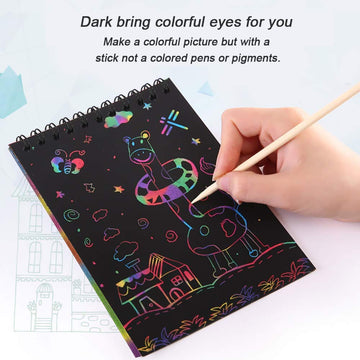 Pokonboy 16 Pack Scratch Arts And Crafts Notebooks, Scratch Note Pads For Kids Rainbow Party Favors Coloring Books For Kids Art Party Supplies Stocking Stuffers（16 Wooden Stylus & 4 Drawing Stencils）
