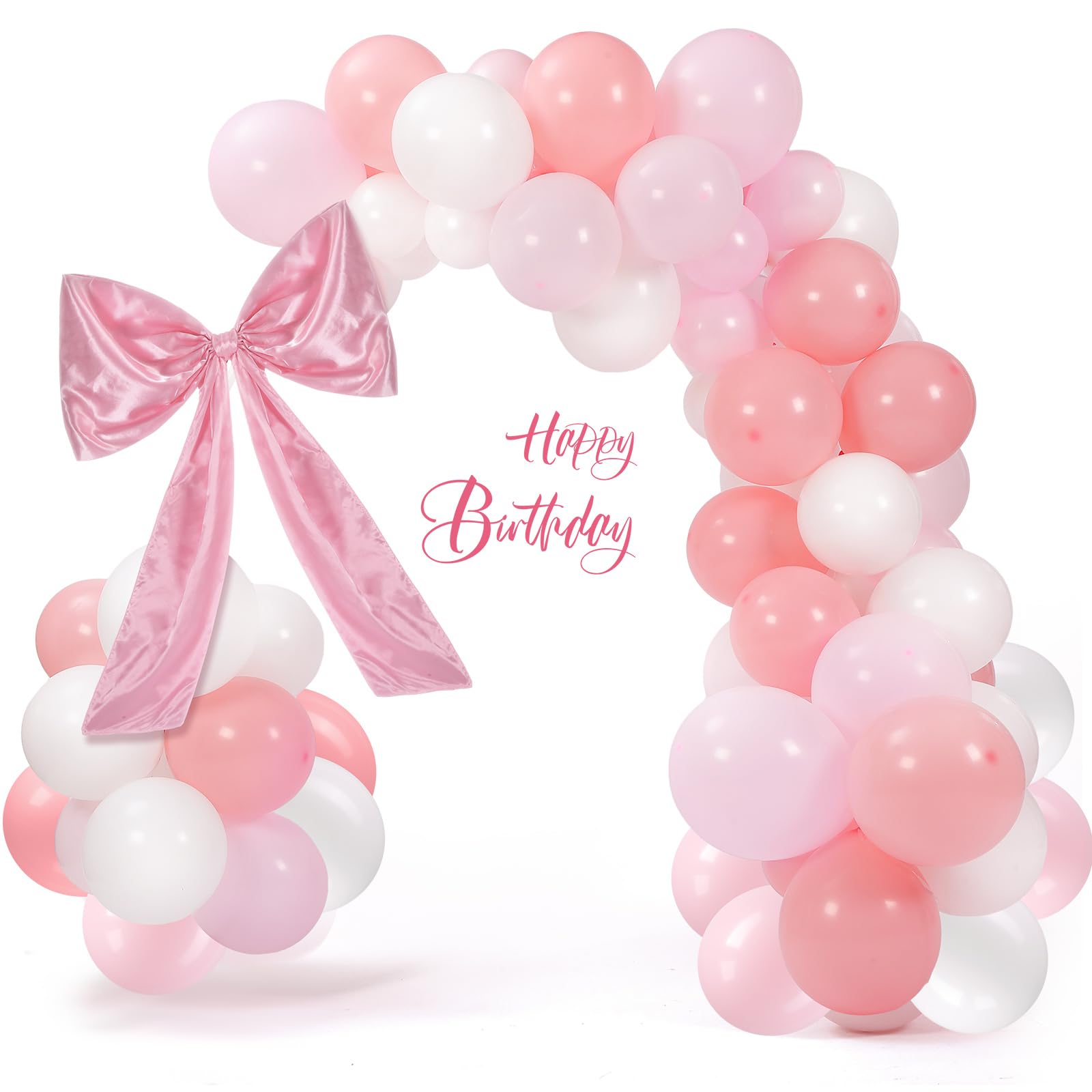 Gejoy Pink Bow Party Balloon Birthday Decorations, 60 Pack Balloon Garland Arch Kit with 27. 5 x 36 Inch Large Satin Bow for Coq