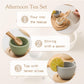 Wooden Tea Party Set for Little Girls 14pcs Toddler Tea Set with Silicone Teapot Cups Carrying Tray Scoop Kids Kitchen Accessori