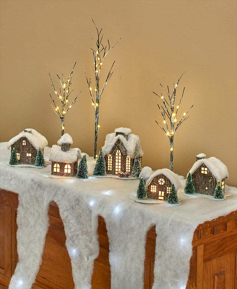 Kovot Led Snow Mantle & Buffet Cover | Icicle Mantle Cover Holiday Decor