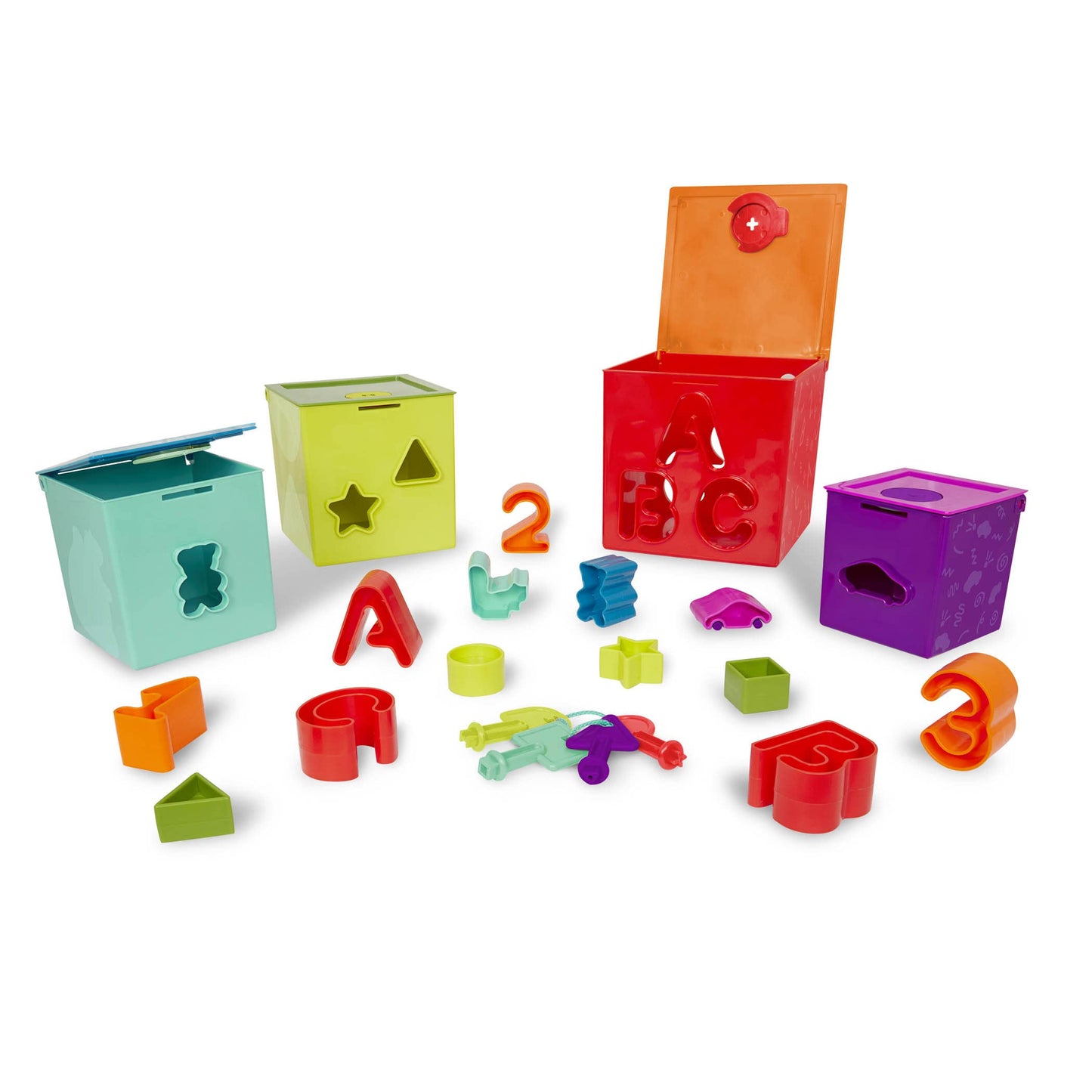 Battat - Sorting & Stacking Boxes - Nesting Toddler Play Cubes - Color - Coded Dexterity Keys - Numbers, Letters & Shapes - 2+ Y