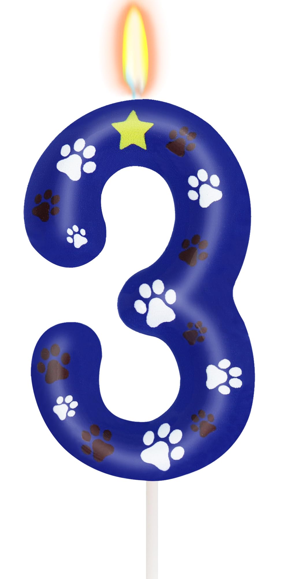 ElekFX Blue Dog Paw Birthday Candles, Number 3 Dog Patrol Birthday Party Supplies, 2.76 inch Paw Cake Topper Decorations, Birthd
