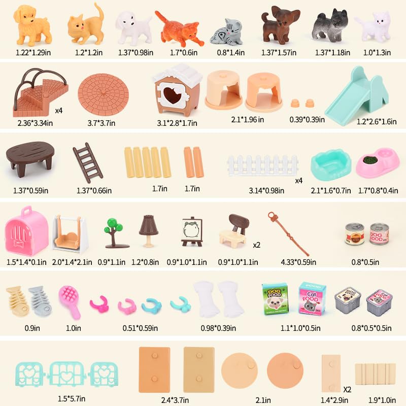 BananMelonBM 67 PCS Cat and Dog Pet Figurine Playset  Pretend Play Toy for Kids Creative DIY Realistic Detailed  Educational Gift for Kids  Toddlers  Boys and Girls