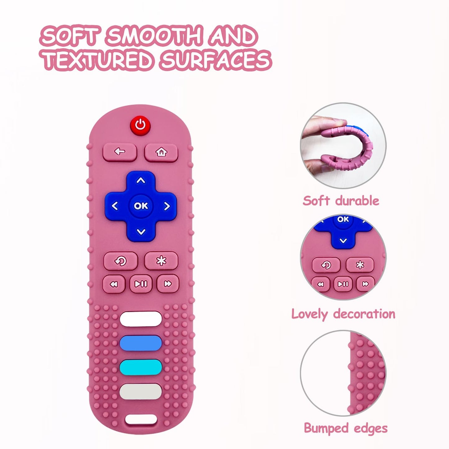 Yapromo Babay Teething Toys,Reomte Teether Toys, Silicone Chew Toy For Babies 18+ Months, Remote Control Shape Teething Toys, Early Educational Toy Bpa Free & Refrigerator Safe (Black&Pink)