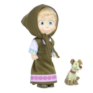 Masha And The Bear 12 Cm Toy Doll | Famous Cartoon | Ideal Gift Set For Girls Kids (Masha With Animal - Olive)