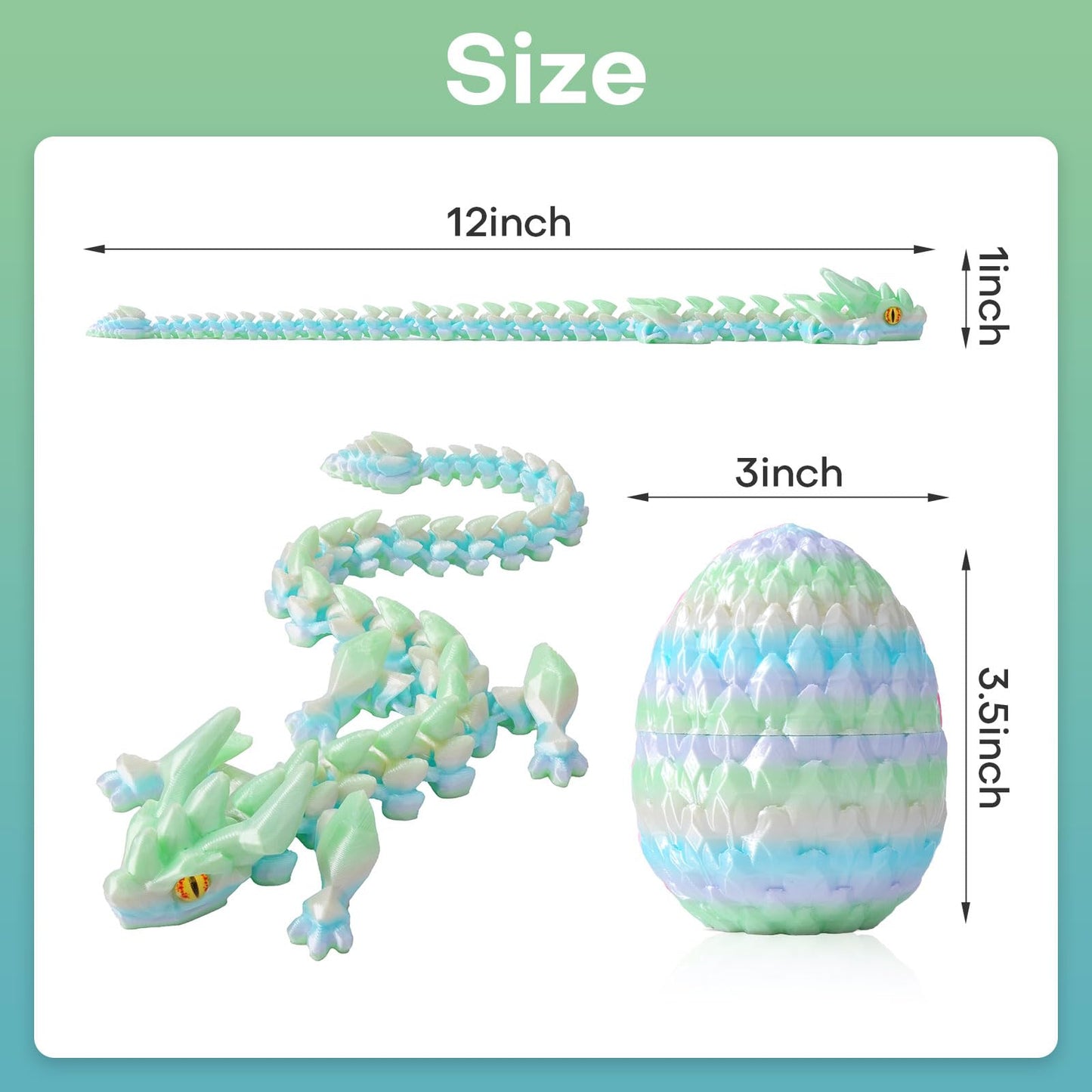 FYEFKJSA 3D Printed Dragon Eggs with Dragon Inside - 12Inch  Articulated Fidget 3D Printed Animals  Interesting Decorative Gift  Easter Basket Essentials Stuffers (Silk Macaron)