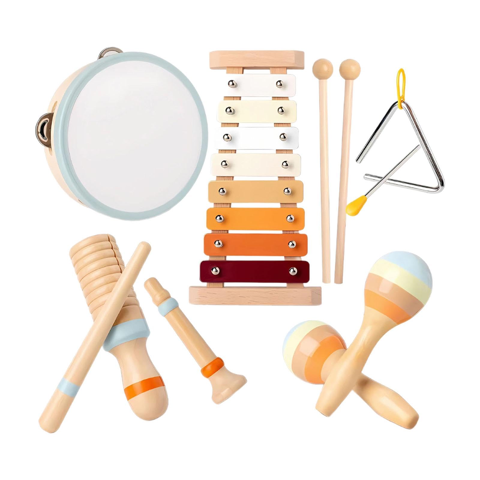 Ujeavette 6 Pieces Baby Musical Instruments Set Tambourine Xylophone Toy For Kids Gift