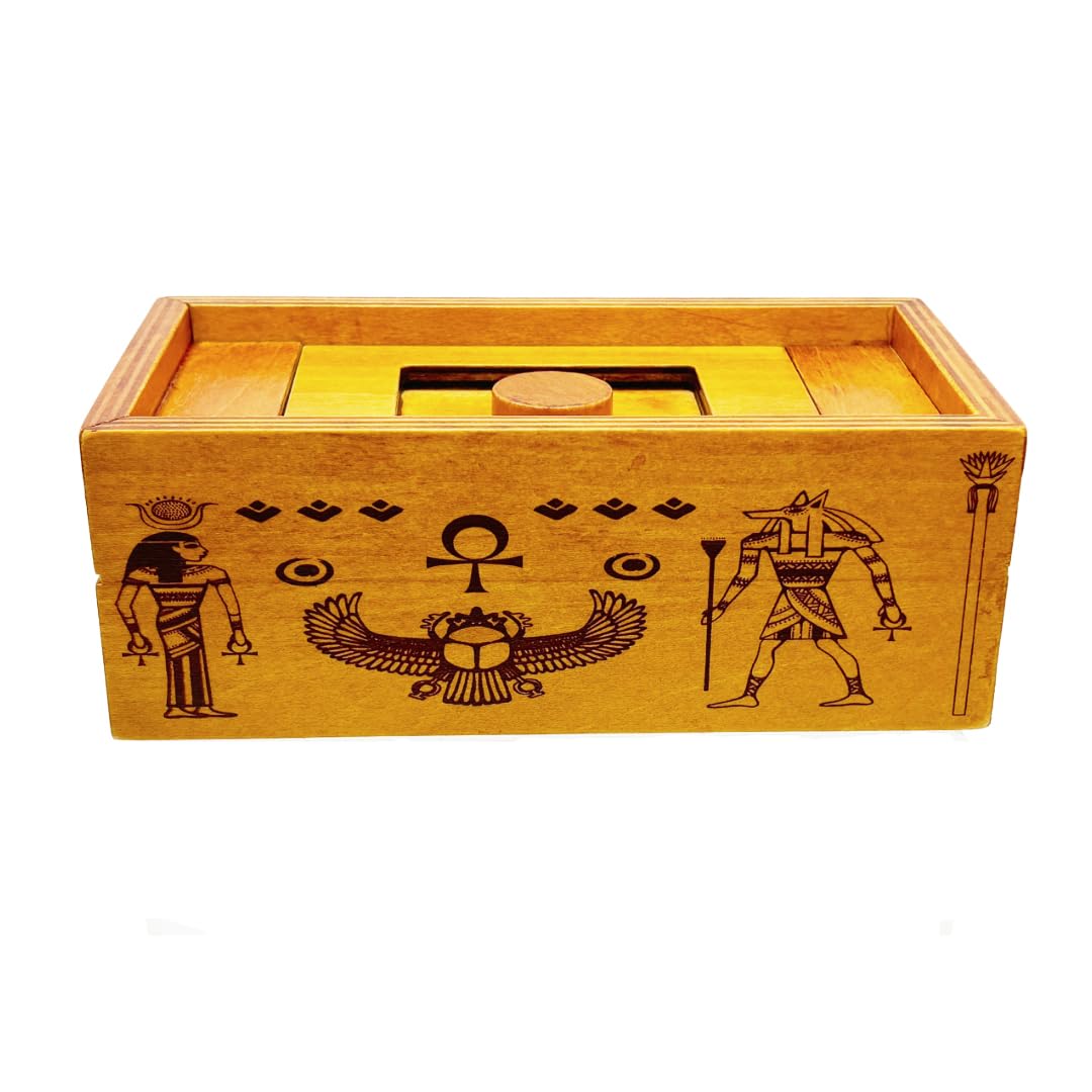 Project Genius Pharaoh'S Tomb Classic Wooden Brainteaser Puzzle Box For Kids 8+, Teens, And Adults - Secret Hidden Compartment For Cash, Valuables, And Gift Cards - True Genius Egyptian Trick Box