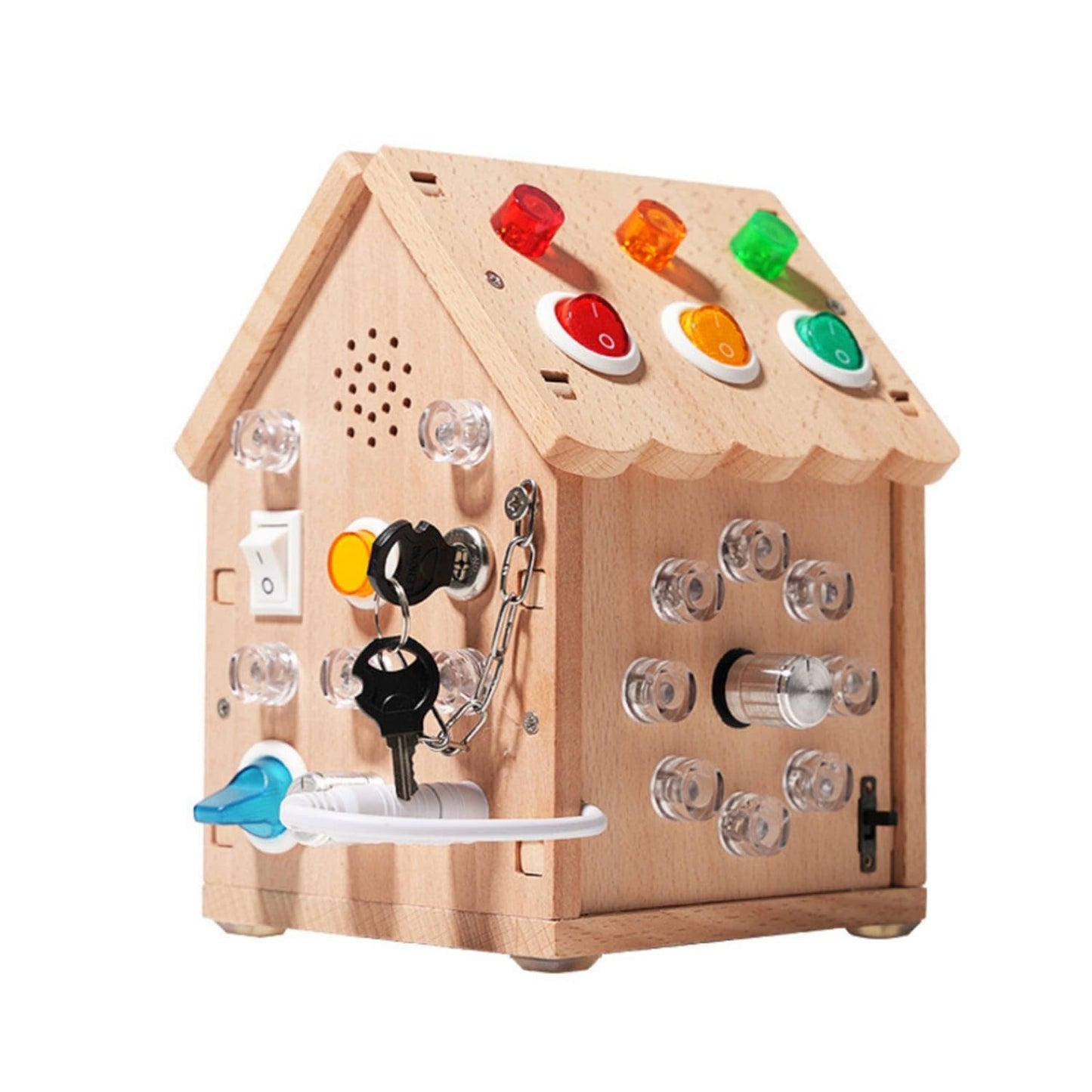 Zoomella HandsOn HandsOn Learning Busy House Toy Early Learning HandsOn Learning Busy House Natural Wood Finish Wooden Sensor
