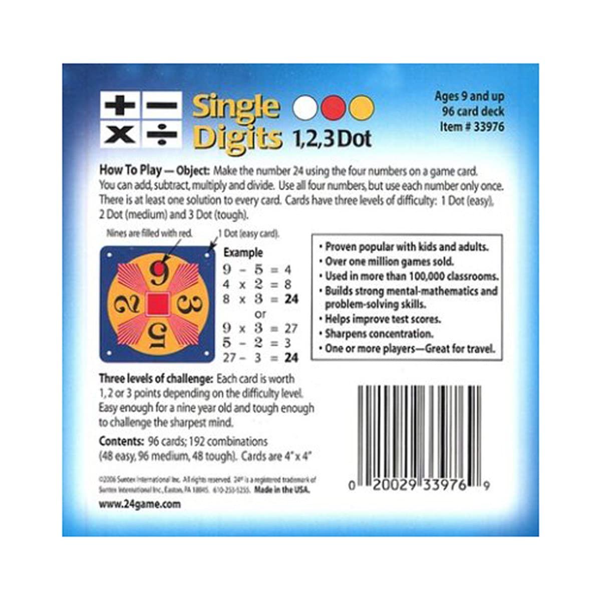 InPrimeTime 24 Game Two Pack - 48 Single & Double Digit Cards, Cardstock, Assorted Colors, Model 33956 and 39956, Includes Tips Sheet