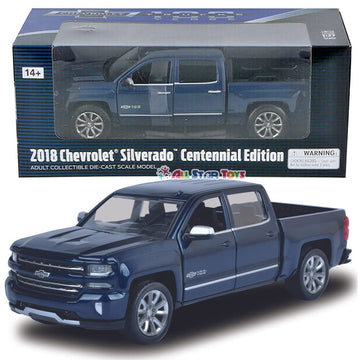 Motormax 2018 Chevrolet Silverado Ltz Pickup Truck Centennial Edition Blue Metallic 100 Years Anniversary 1/27 Diecast Model Car