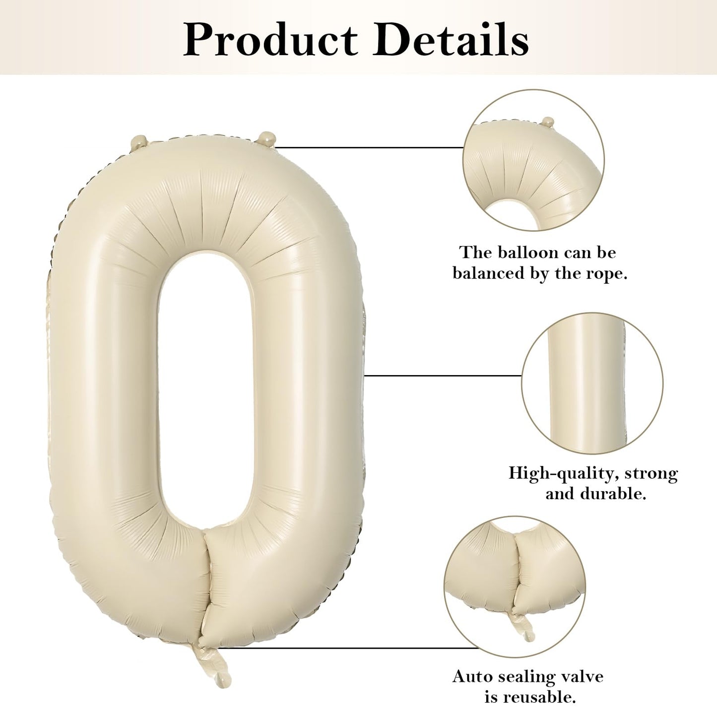 Biapian 40 Inch One Letter Balloons, Big Cream One Foil Balloons, 3 Pcs Giant Foil Large Aluminum Balloon Helium For Anniversary
