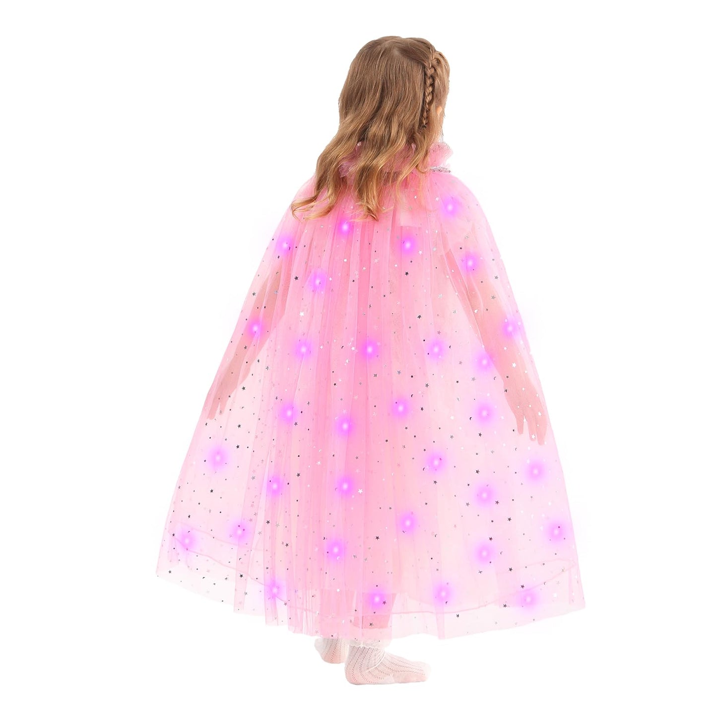 Hsctek Light Up Princess Cape, Pink Princess Dress Up Tulle Cape, Coloful Princess Outfit Costume Accessories Kids Toddlers Girls