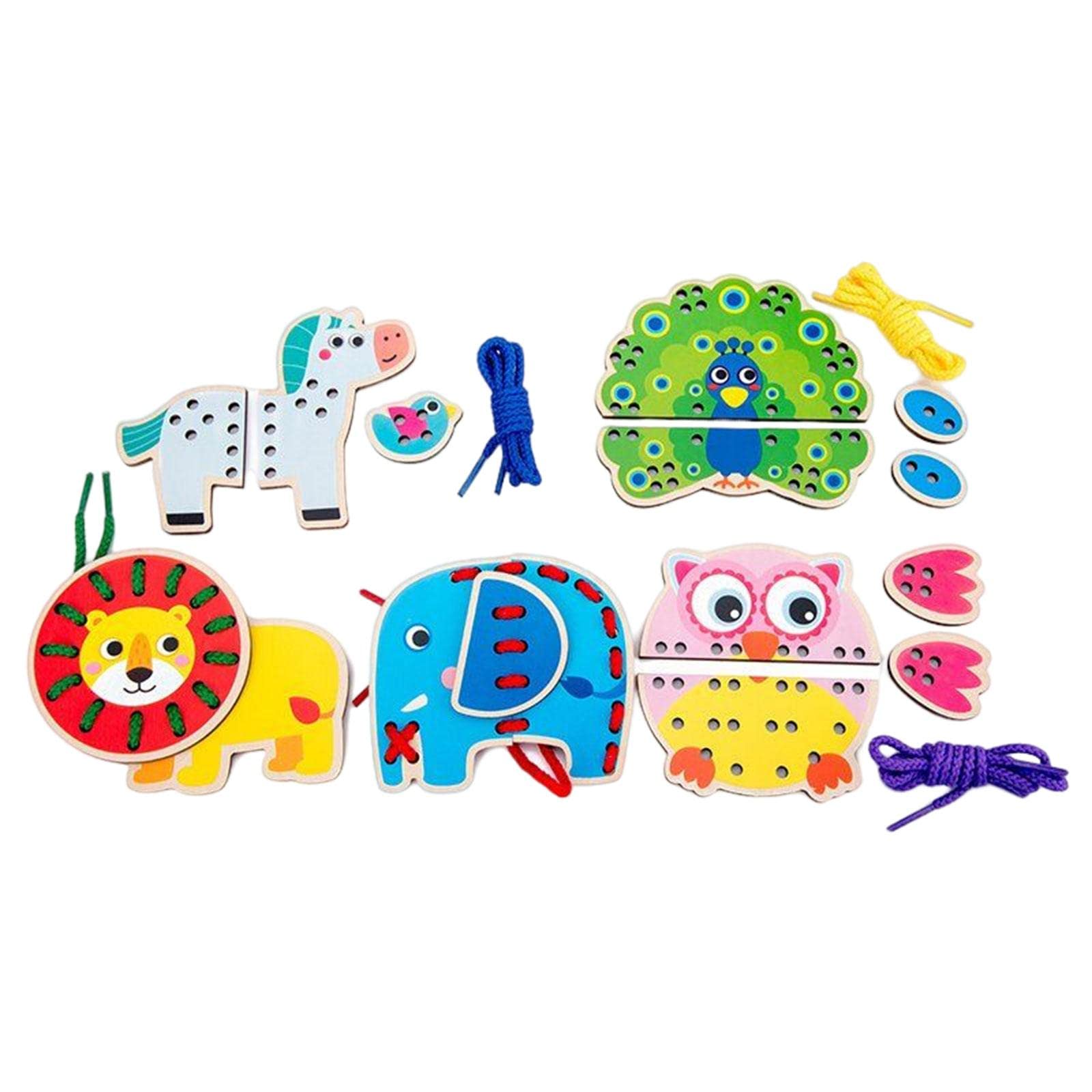 Ilsmysutra Wood Lace Block Puzzle Learning Life Skills For Baby Kids Airplane Animal|Toys For Baby|Developmental Baby Toys
