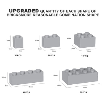 Webrick 300 Pcs Classic Building Bricks, Light Gray Bulk Bricks,Compatible With Major Brands Parts And Pieces, Creative Building