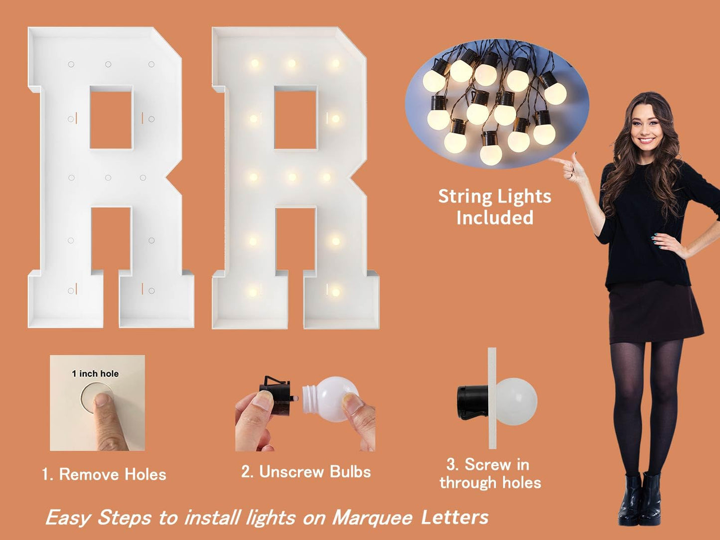 4Ft Marquee Light Up Letters, Large Marquee Letters, Mosaic Balloon Frame Letters Big Letters For Engagement Wedding Decorations